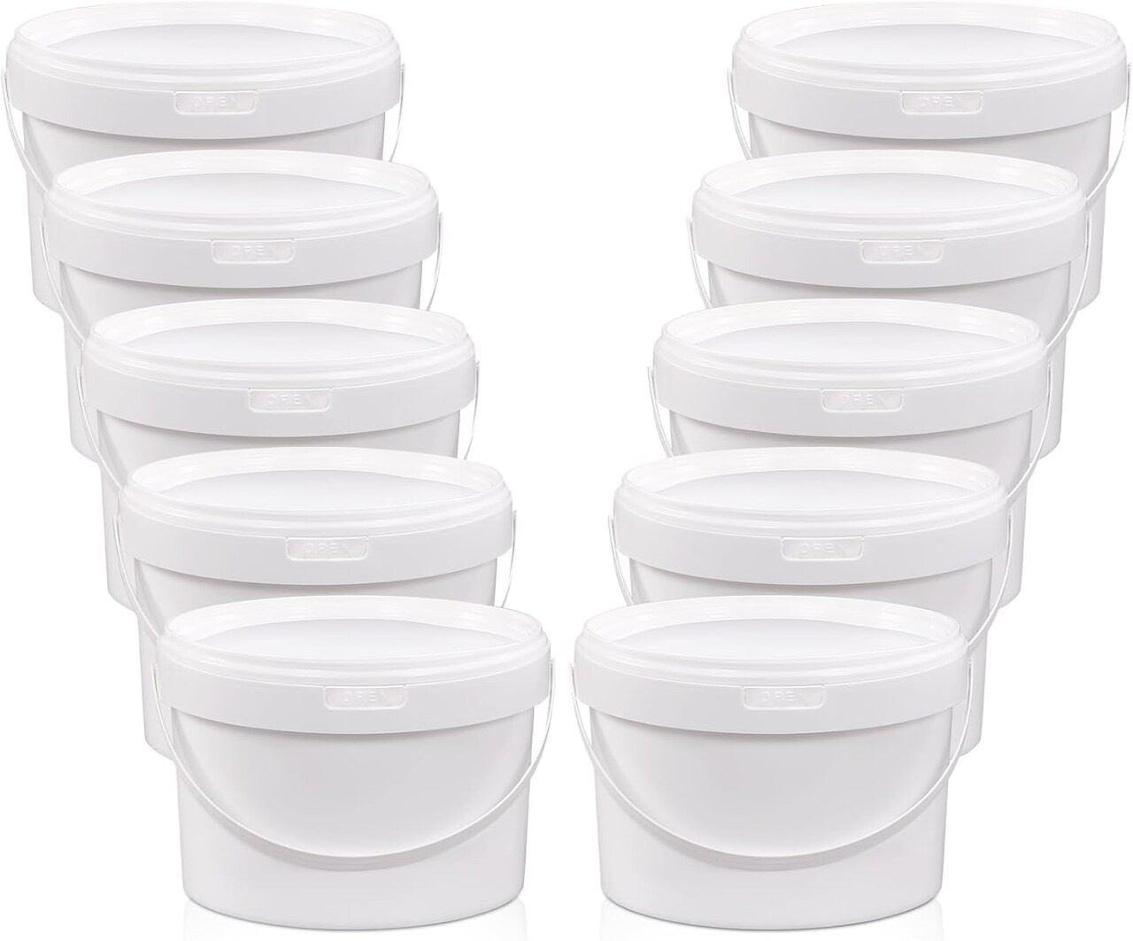 10 Pack White Plastic Bucket with Handle and Lid (White) 8.34"L x 7.63"W x 6.02"H
